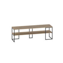 Decortie Modern Tv Unit 140Cm Open Shelf Design W/plywood Edge, Black Metal Frames Tv Stand Up To 55' Tvs Living Room,natural Oak - thumbnail 2