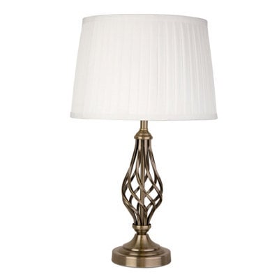 Lighting Supermarket Queenswood Traditional Barley Twist Table Lamp With Ivory Pleated Shade - Antique Brass - image 1