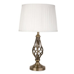 Lighting Supermarket Queenswood Traditional Barley Twist Table Lamp With Ivory Pleated Shade - Antique Brass - thumbnail 1