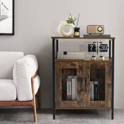Costway Industrial Wine Bar Cabinet Kitchen Storage Sideboard W/ Wine Rack & Glass Holders - thumbnail 8