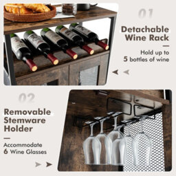 Costway Industrial Wine Bar Cabinet Kitchen Storage Sideboard W/ Wine Rack & Glass Holders - thumbnail 5