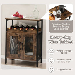 Costway Industrial Wine Bar Cabinet Kitchen Storage Sideboard W/ Wine Rack & Glass Holders - thumbnail 4