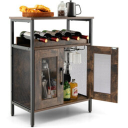 Costway Industrial Wine Bar Cabinet Kitchen Storage Sideboard W/ Wine Rack & Glass Holders - thumbnail 1