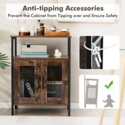Costway Industrial Wine Bar Cabinet Kitchen Storage Sideboard W/ Wine Rack & Glass Holders - thumbnail 6