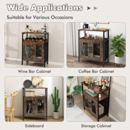 Costway Industrial Wine Bar Cabinet Kitchen Storage Sideboard W/ Wine Rack & Glass Holders - thumbnail 3