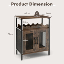 Costway Industrial Wine Bar Cabinet Kitchen Storage Sideboard W/ Wine Rack & Glass Holders - thumbnail 2