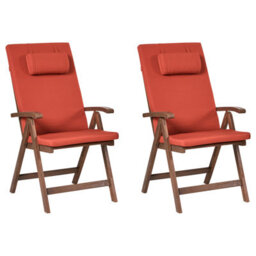 Beliani Set Of 2 Garden Chairs With Cushions Amantea Premium Acacia Wood Red - thumbnail 1