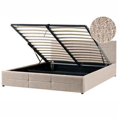 Beliani Ottoman Bed Boucle Massognes 180 X 200 Cm Beige - image 1