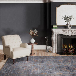 Loomed Traditional Design Cotton Chenille Rug Blue Gold Machine Washable 160Cm X 230Cm - thumbnail 3