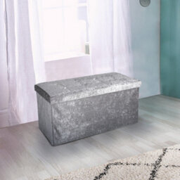 Home Republic Crushed Velvet  Storage Ottoman - Two Seater Silver