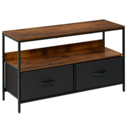 Rustic Brown Tv Cabinet 2 Foldable Linen Drawers Console Unit - thumbnail 1