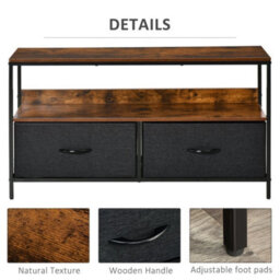 Rustic Brown Tv Cabinet 2 Foldable Linen Drawers Console Unit - thumbnail 4