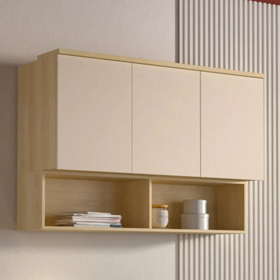 Arte Terra 11 Floating Cabinet 126Cm Oak Lindberg & Beige, Wide Wall-Mounted Bedroom Cabinet With 3 Doors & Open Compartments - image 1