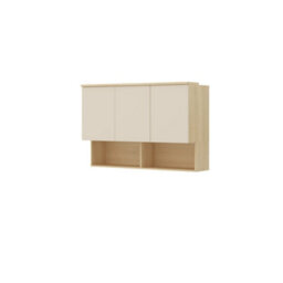 Arte Terra 11 Floating Cabinet 126Cm Oak Lindberg & Beige, Wide Wall-Mounted Bedroom Cabinet With 3 Doors & Open Compartments - thumbnail 2