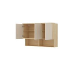 Arte Terra 11 Floating Cabinet 126Cm Oak Lindberg & Beige, Wide Wall-Mounted Bedroom Cabinet With 3 Doors & Open Compartments - thumbnail 3