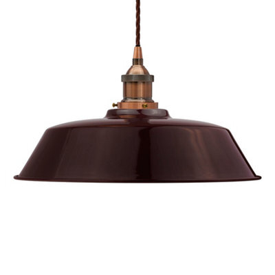 Burgundy Red Chancery Painted Dome Pendant Light With Antique Copper Lamp Holder And Brown Twisted Cable - Se Home - image 1