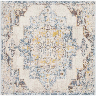 Livabliss Square Ankara-Vintage Blue Beige Traditional Boho Living Dining Bedroom Rug 200 X 200 Cm Easy Care, Non Shedding - image 1