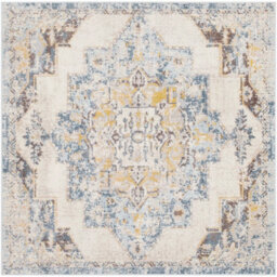 Livabliss Square Ankara-Vintage Blue Beige Traditional Boho Living Dining Bedroom Rug 200 X 200 Cm Easy Care, Non Shedding