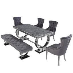 Stratus Interiors Arriana Marble Top Dining Table With Circular Metal Stand - Light Grey Marble - 1.8 Mt - thumbnail 7