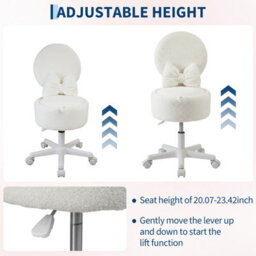 London Boutique Vanity Stool With 9L Storage, Folding Backrest, Adjustable Boucle Dressing Table Stool, Swivel Wheels, White - thumbnail 4