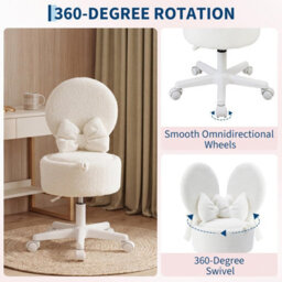 London Boutique Vanity Stool With 9L Storage, Folding Backrest, Adjustable Boucle Dressing Table Stool, Swivel Wheels, White - thumbnail 7