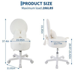 London Boutique Vanity Stool With 9L Storage, Folding Backrest, Adjustable Boucle Dressing Table Stool, Swivel Wheels, White - thumbnail 3