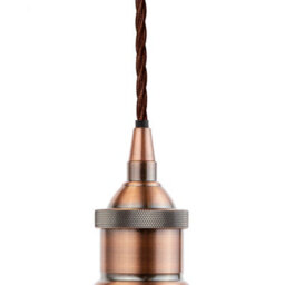 Clay White Chancery Painted Dome Pendant Light With Antique Copper Lamp Holder And Brown Twisted Cable - Se Home - thumbnail 2