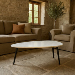 Wyld Haus Alabama White Marble Oval Coffee Table With Black Hairpin Legs - thumbnail 1