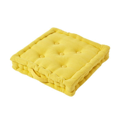 Homescapes Rajput Ribbed Cotton Floor Cushion Yellow - image 1