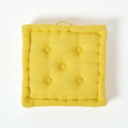 Homescapes Rajput Ribbed Cotton Floor Cushion Yellow - thumbnail 3