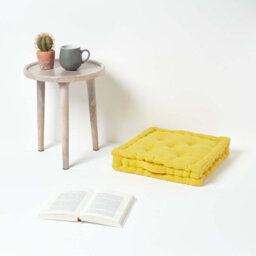 Homescapes Rajput Ribbed Cotton Floor Cushion Yellow - thumbnail 2