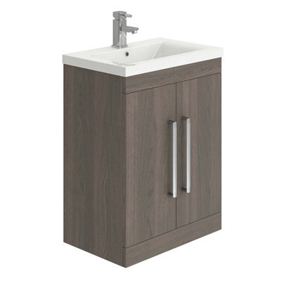 Plum&clay Novela Dark Wood Floor Standing Vanity Unit With Ceramic Basin (W)515mm - image 1