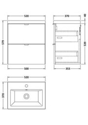 Hudson Reed Fusion Wall Hung 2 Drawer Vanity Unit & Ceramic Basin, Stylish Sink Vanity Unit, Gloss Grey, 500mm - thumbnail 5