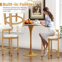 Wood High Barstools 62Cm Counter Height Bar Stools Set Of 2-Beige - thumbnail 1
