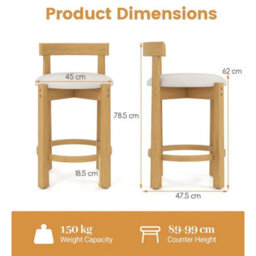 Wood High Barstools 62Cm Counter Height Bar Stools Set Of 2-Beige - thumbnail 2