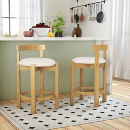 Wood High Barstools 62Cm Counter Height Bar Stools Set Of 2-Beige - thumbnail 3