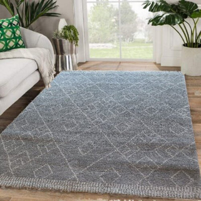 Aspect Furniture Marjan -Diamond/rhombus Pattern Geometric Thick Soft Shaggy Rug,grey/cream, 160X230Cm - image 1