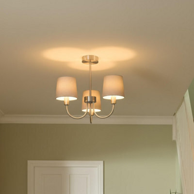 GoodHome Nunbird Satin Fabric & Metal Grey Silver Effect 3 Lamp Led Ceiling Light - image 1