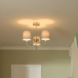 GoodHome Nunbird Satin Fabric & Metal Grey Silver Effect 3 Lamp Led Ceiling Light - thumbnail 1
