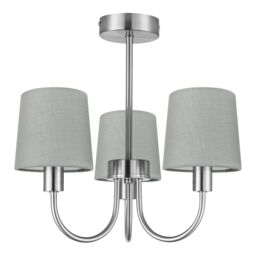 GoodHome Nunbird Satin Fabric & Metal Grey Silver Effect 3 Lamp Led Ceiling Light - thumbnail 3