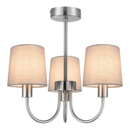GoodHome Nunbird Satin Fabric & Metal Grey Silver Effect 3 Lamp Led Ceiling Light - thumbnail 2