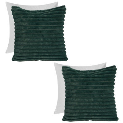 OHS 2 X Faux Fur Thick Rib Filled Cushion Covers, 45 X 45Cm - Green - image 1