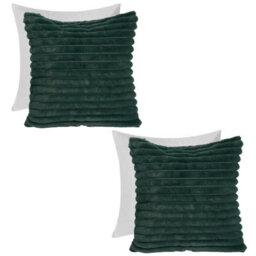 OHS 2 X Faux Fur Thick Rib Filled Cushion Covers, 45 X 45Cm - Green - thumbnail 1
