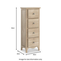 Celine Washed Oak 4 Drawer Tallboy Chest Fully Assembled - By Roseland Furniture - thumbnail 9