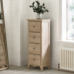 Celine Washed Oak 4 Drawer Tallboy Chest Fully Assembled - By Roseland Furniture - thumbnail 3