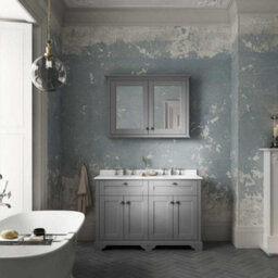 Hudson Reed Floor Standing Four Door Traditional Vanity Unit With 3 Tap Hole White Marble Double Basin In Storm Grey, 1220 X 470mm - thumbnail 2