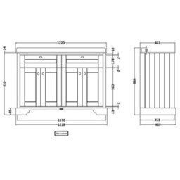 Hudson Reed Floor Standing Four Door Traditional Vanity Unit With 3 Tap Hole White Marble Double Basin In Storm Grey, 1220 X 470mm - thumbnail 3