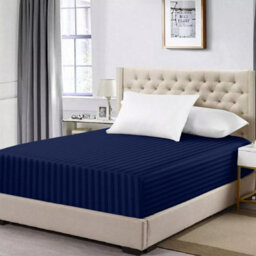 Ameha Stripe Fitted Sheet 40 Cm Deep Pocket- Hypoallergenic Easy Care Navy Bed Sheets Uk Super King Bedsheet(180X200Cm) - thumbnail 2