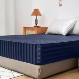 Ameha Stripe Fitted Sheet 40 Cm Deep Pocket- Hypoallergenic Easy Care Navy Bed Sheets Uk Super King Bedsheet(180X200Cm) - thumbnail 5