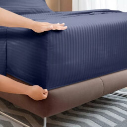 Ameha Stripe Fitted Sheet 40 Cm Deep Pocket- Hypoallergenic Easy Care Navy Bed Sheets Uk Super King Bedsheet(180X200Cm) - thumbnail 4